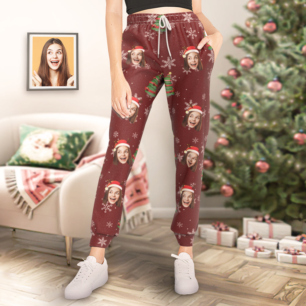 Custom Face Weihnachten Jogginghose Hose Rot Personalisierte Unisex Jogger Lustiges Weihnachtsgeschenk-MyHawaiianShirtsDE