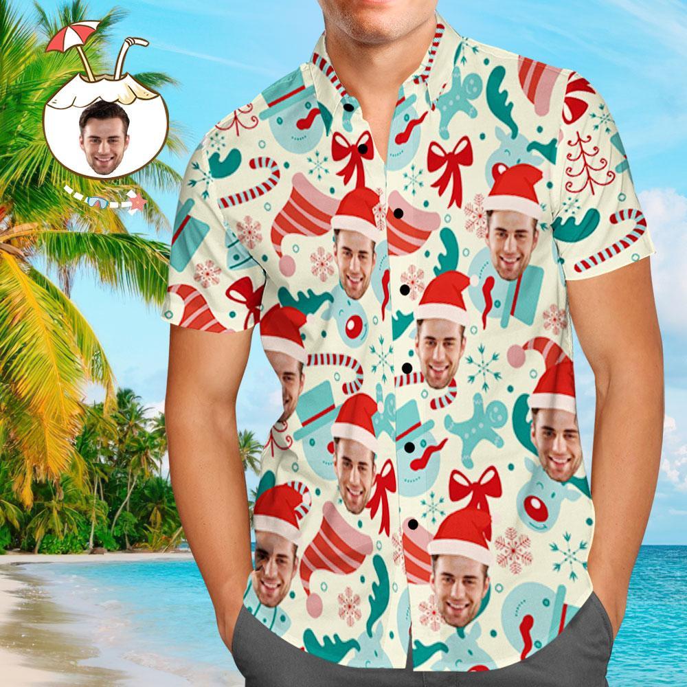 Hawaiihemd mit Gesicht Benutzerdefinierte Gesicht Shirt personalisierte Foto Männer Hawaii-Hemd Weihnachtsgeschenk - Santa Hut-MyHawaiianShirtsDE