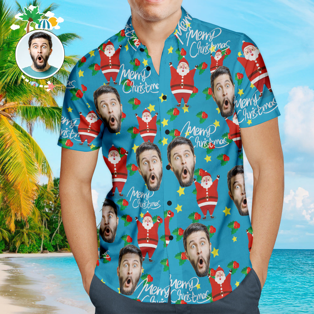 Hawaiihemd mit Gesicht Benutzerdefinierte Gesicht Shirt personalisierte Foto Männer Hawaii-Hemd Weihnachtsgeschenk - Happy Santa-MyHawaiianShirtsDE