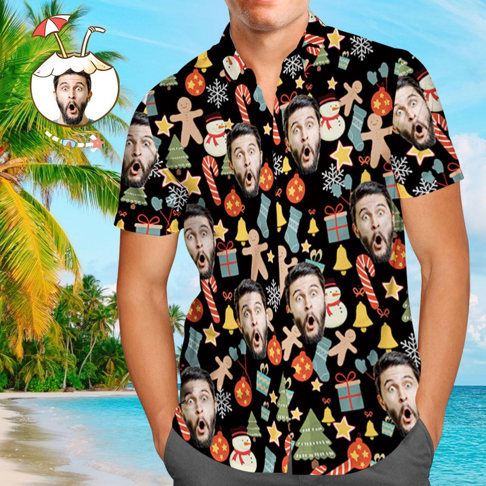 Hawaiihemd mit Gesicht Benutzerdefinierte Gesicht Shirt personalisierte Foto Männer Hawaii-Hemd Weihnachten Überraschung Geschenk - Frohe Weihnachten-MyHawaiianShirtsDE
