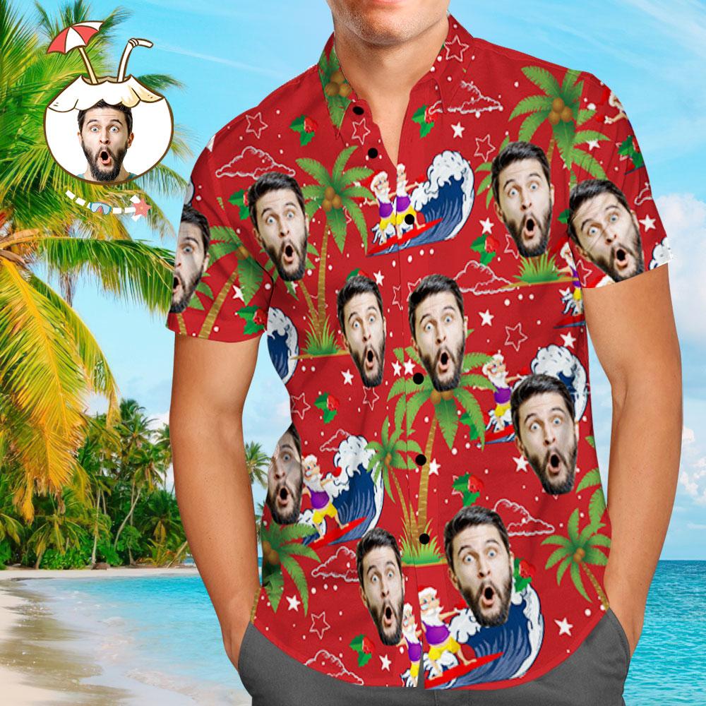 Hawaiihemd mit Gesicht Benutzerdefinierte Gesicht Shirt personalisierte Foto Männer Hawaii-Hemd Weihnachtsgeschenk - Surfen Santa-MyHawaiianShirtsDE