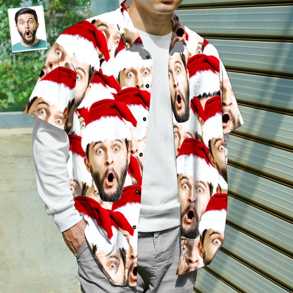 Hawaiihemd mit Gesicht Benutzerdefinierte Gesicht Shirt personalisierte Foto Männer Hawaii-Hemd Weihnachtsgeschenk - Santa Face Mash
