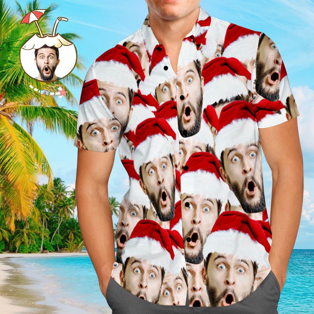 Hawaiihemd mit Gesicht Benutzerdefinierte Gesicht Shirt personalisierte Foto Männer Hawaii-Hemd Weihnachtsgeschenk - Santa Face Mash-MyHawaiianShirtsDE