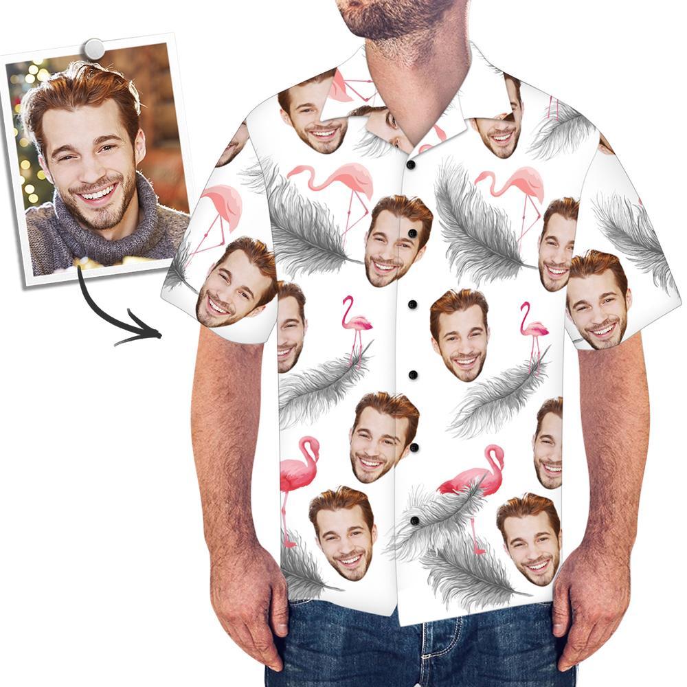 Hawaiihemd mit Gesicht Benutzerdefinierte Hawaiihemd Flamingo & Feder Aloha Beach Shirt für Männer-MyHawaiianShirtsDE