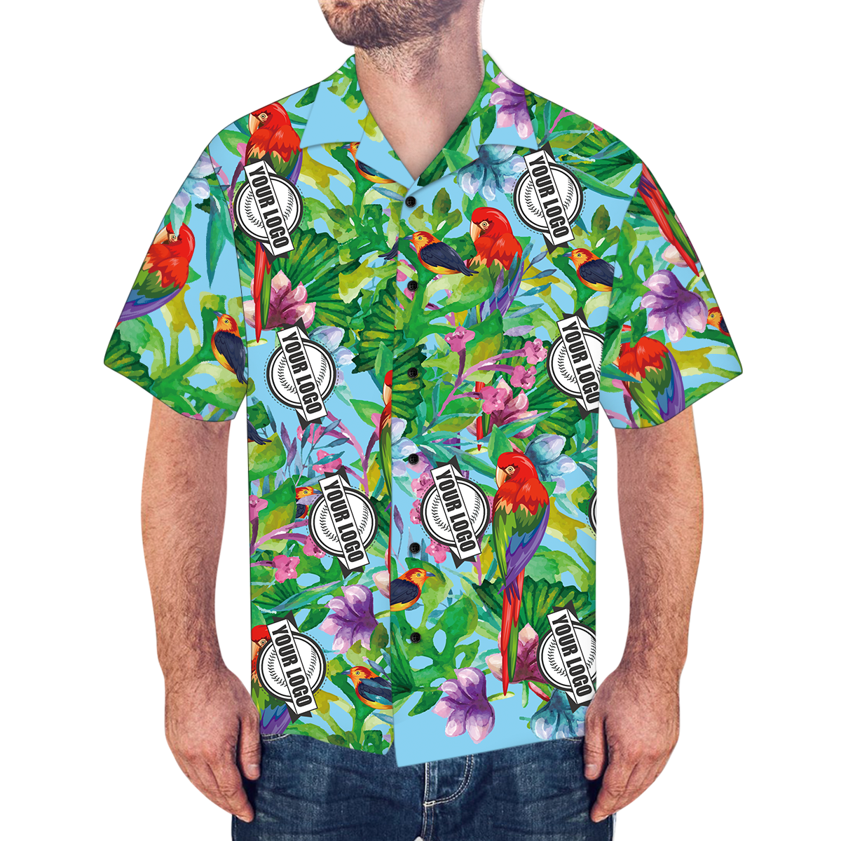 Hawaiihemd mit Gesicht Benutzerdefinierte Hawaiihemd bunte Papagei personalisierte Aloha Beach Shirt für Männer-MyHawaiianShirtsDE