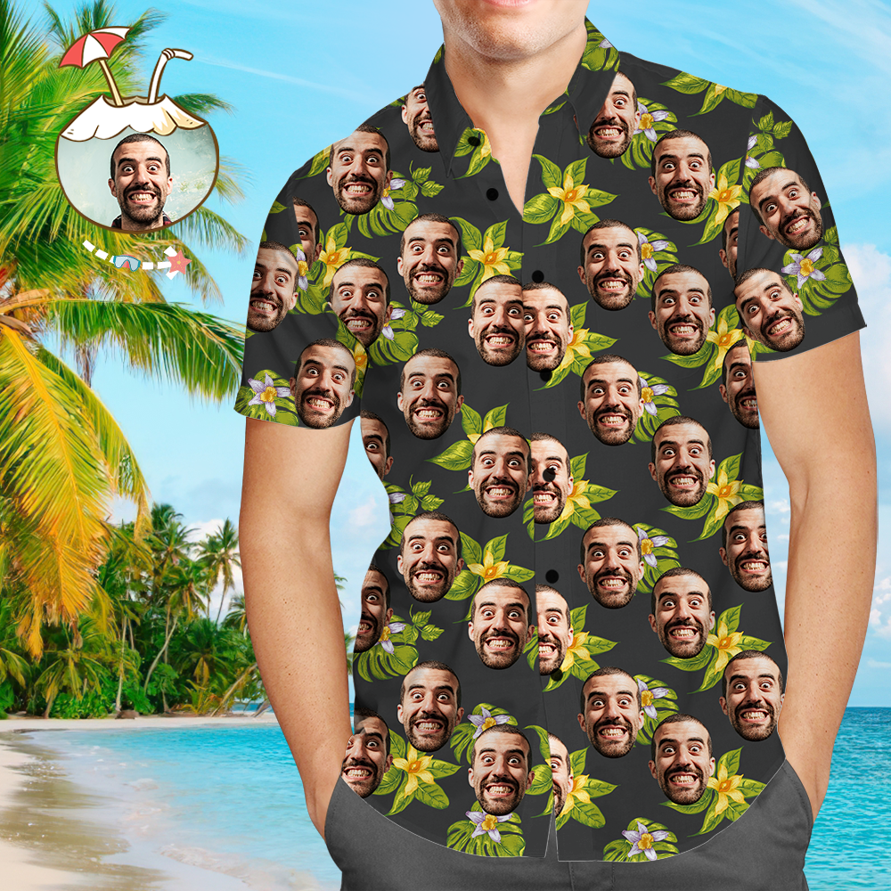 Hawaiihemd mit Gesicht Benutzerdefinierte Hawaiihemd schwarze Blume Aloha Beach Shirt für Männer-MyHawaiianShirtsDE