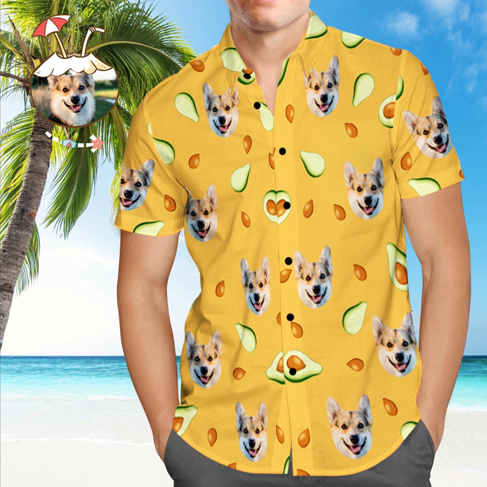 Hawaiihemd mit Gesicht Kundenspezifisches hawaiianisches Hemd mit Hund Personalisiertes hawaiianisches Hemd Avocado-Strandhemd-MyHawaiianShirtsDE