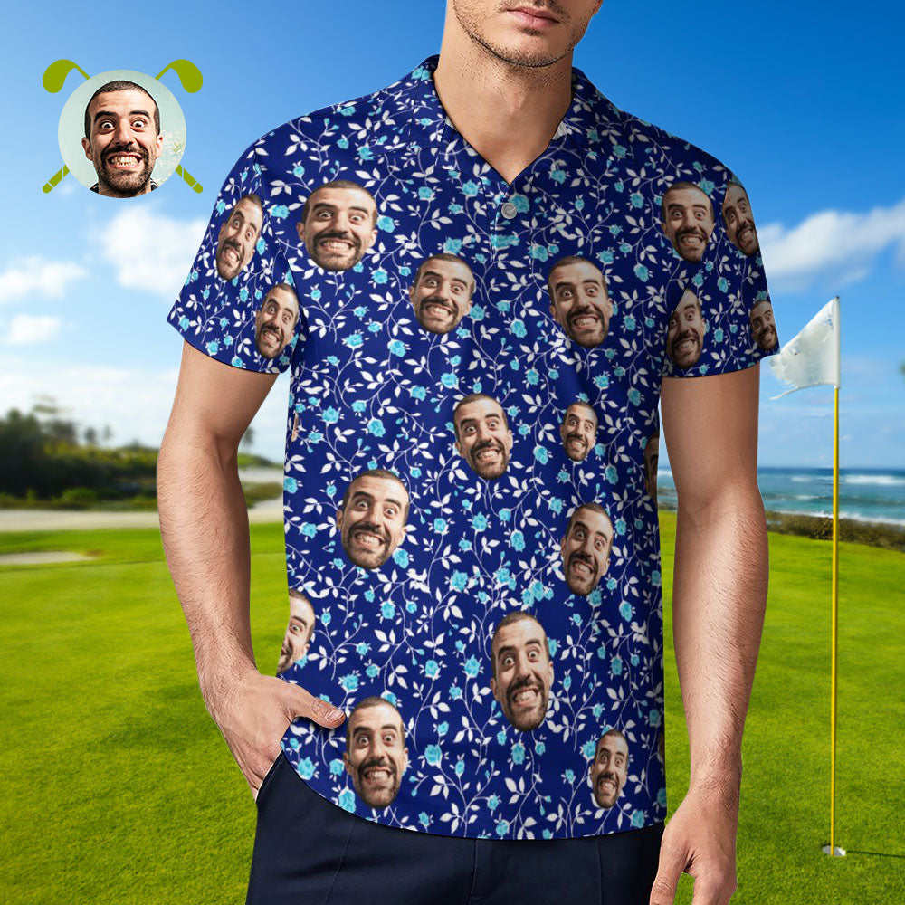 Benutzerdefiniertes Gesicht Polo-shirt Für Männer Flower Power Personalisierte Hawaii-golf-shirts-MyHawaiianShirtsDE