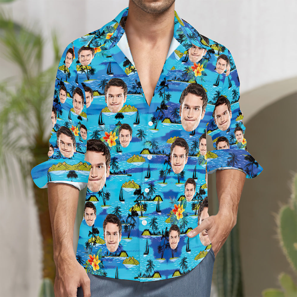 Custom Face All Over Print Langarmhemd Sea Island Style-MyHawaiianShirtsDE