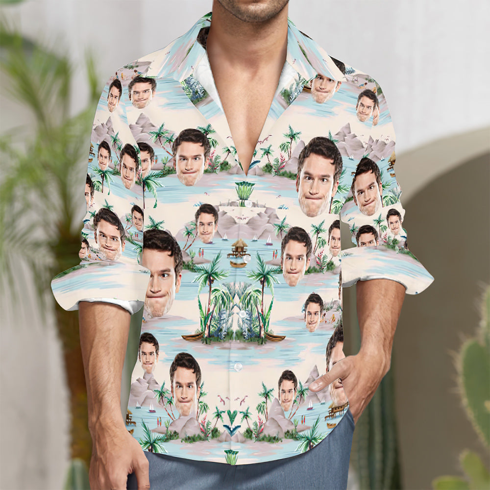 Benutzerdefiniertes Gesicht Berge Und Flüsse Entwerfen Allover-print-langarm-shirt-MyHawaiianShirtsDE