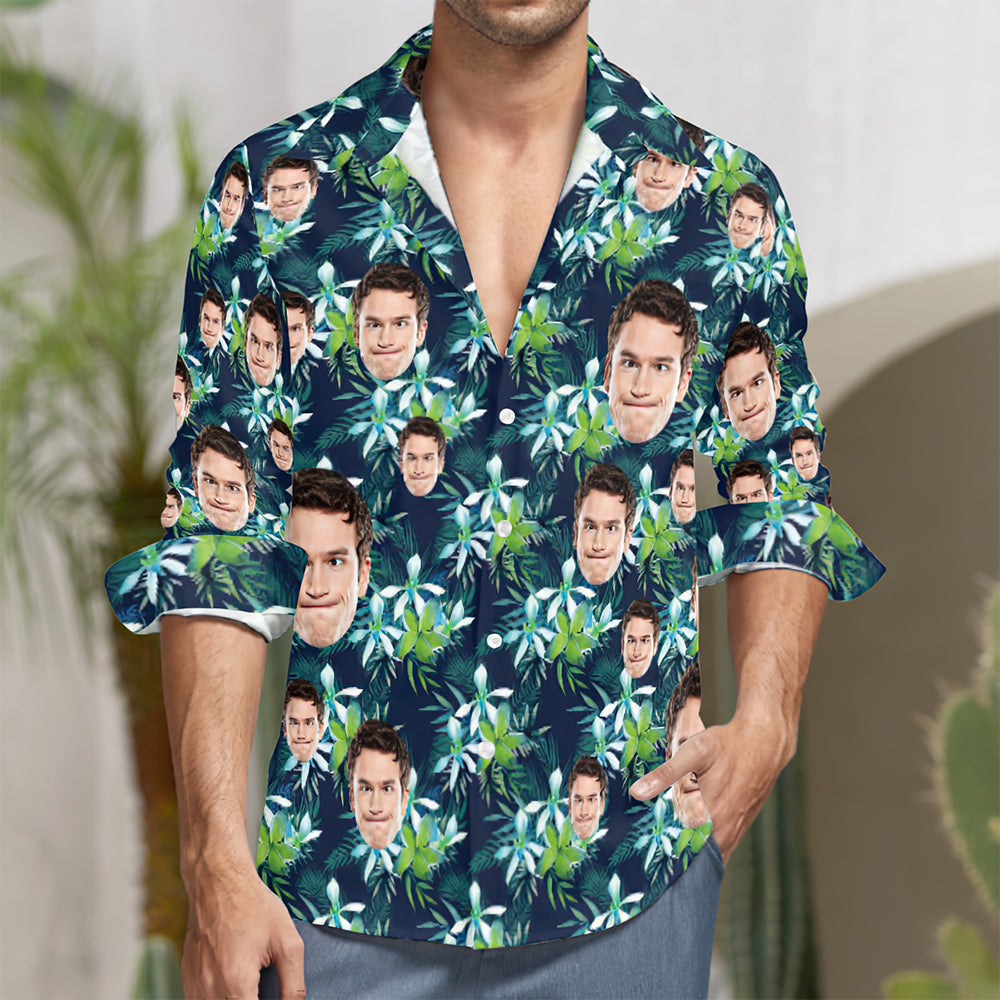 Custom Face All Over Print Langarmshirt Blätter Und Blütenblatt Design-MyHawaiianShirtsDE