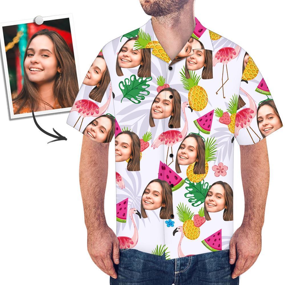 Hawaiihemd mit Gesicht Benutzerdefinierte Hawaiihemd Ananas und Wassermelone Personalisierte Aloha Beach Shirt für Männer-MyHawaiianShirtsDE