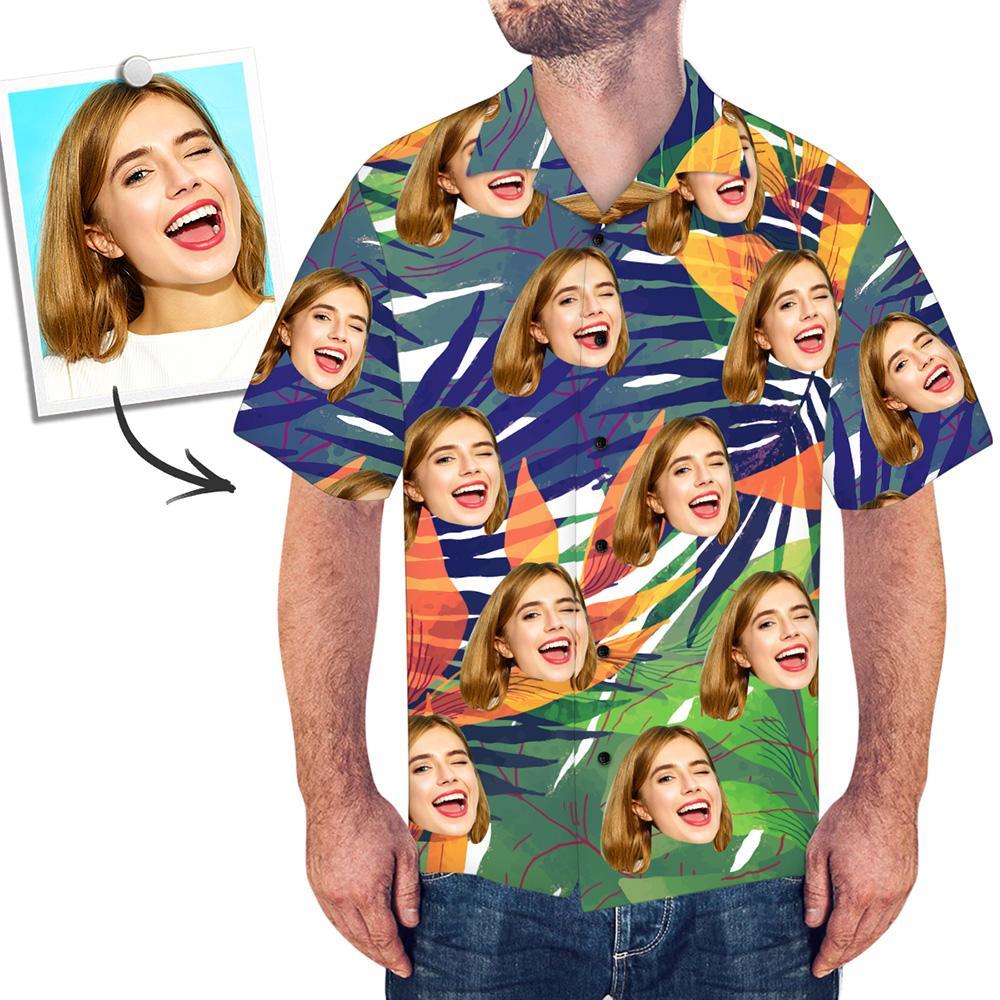 Hawaiihemd mit Gesicht Benutzerdefinierte Hawaiihemd bunten Blättern personalisierte Aloha Beach Shirt für Männer-MyHawaiianShirtsDE