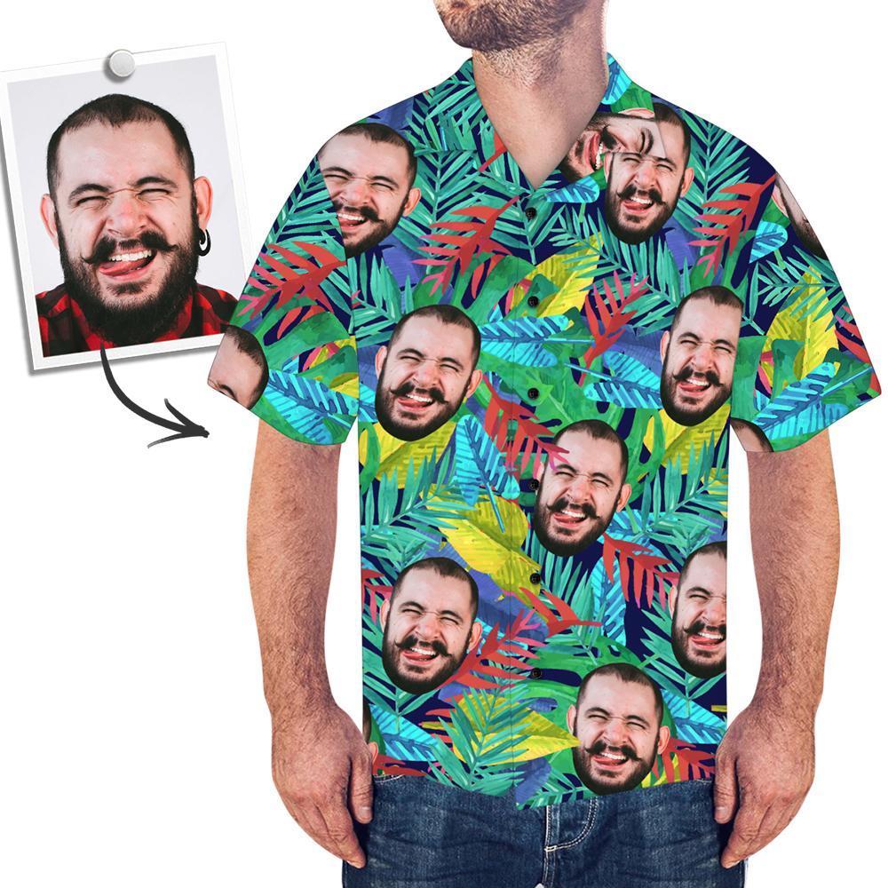 Hawaiihemd mit Gesicht Benutzerdefinierte Hawaiihemd Multicolor Leaves Design personalisierte Aloha Beach Shirt für Männer-MyHawaiianShirtsDE