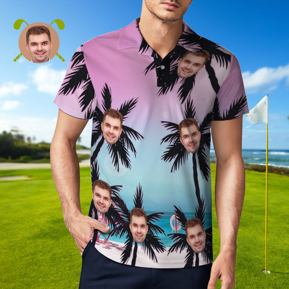 Kundenspezifisches Poloshirt Hawaii-golf-polohemden Im Strandstil Mit Kokosnussbäumen-MyHawaiianShirtsDE