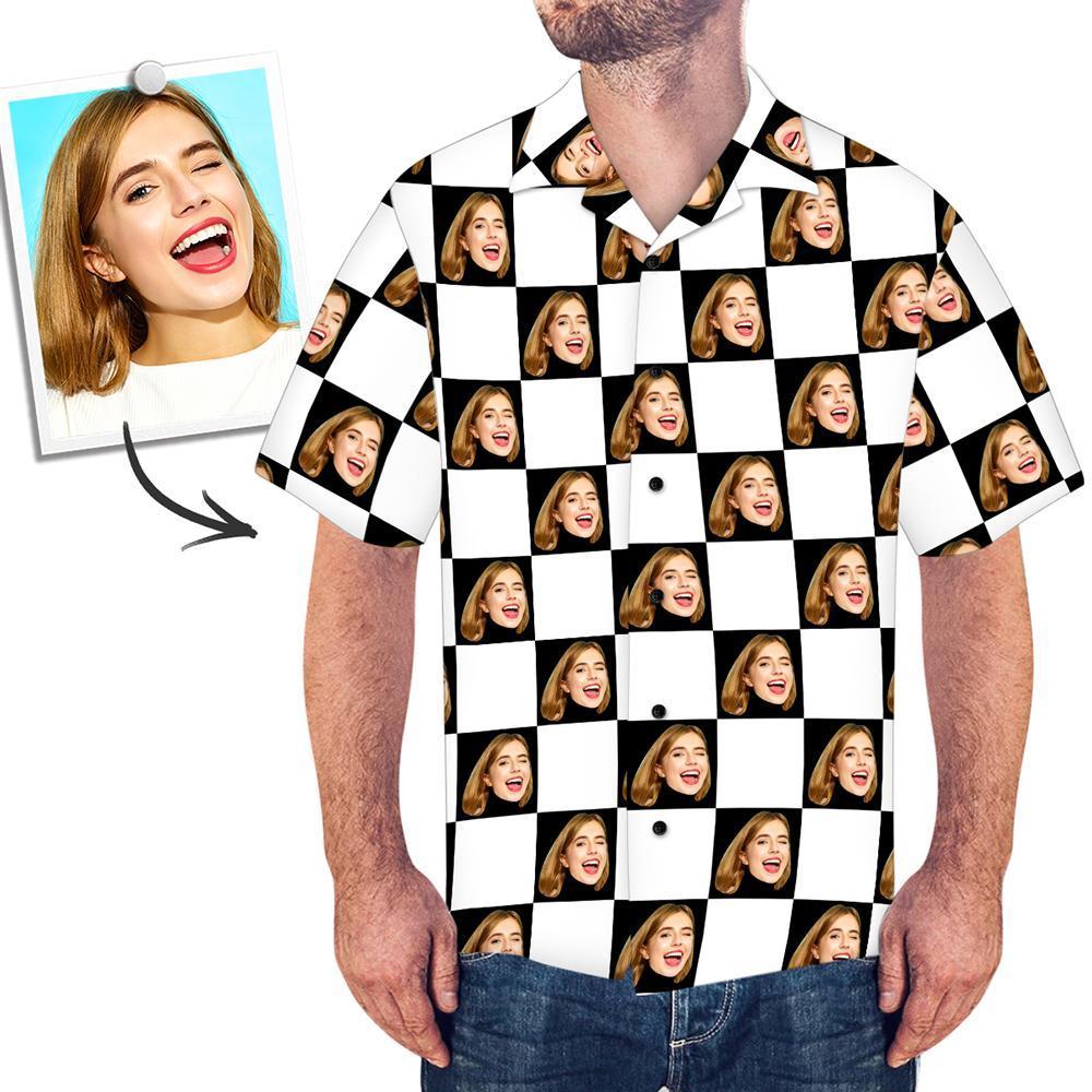 Hawaiihemd mit Gesicht Benutzerdefinierte Hawaiihemd Square Grid personalisierte Aloha Beach Shirt für Männer-MyHawaiianShirtsDE
