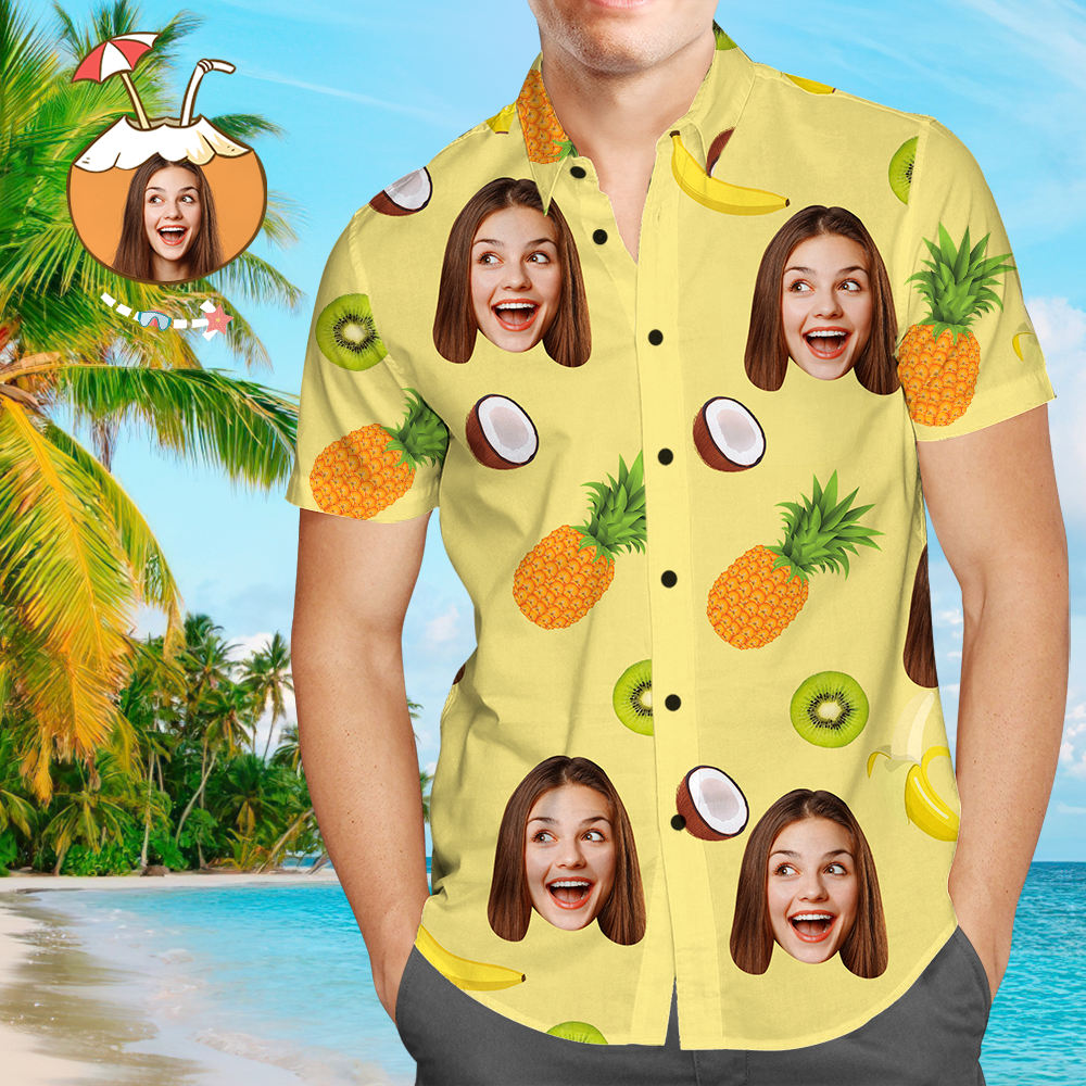 Hawaiihemd mit Gesicht Benutzerdefinierte Hawaiihemd Lustige Ananas Personalisierte Aloha Beach Shirt für Männer-MyHawaiianShirtsDE