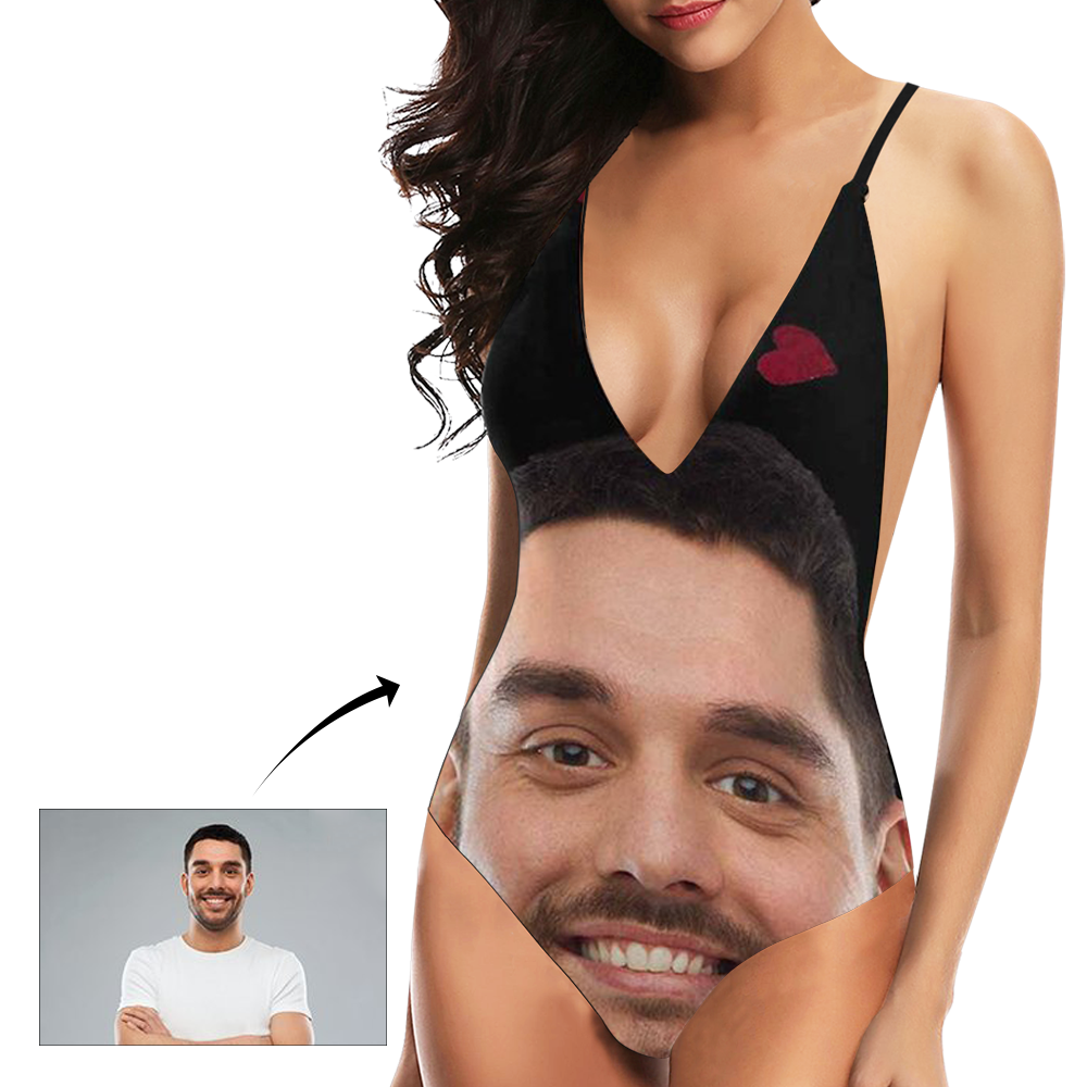 Benutzerdefinierte Gesicht V-Ausschnitt Bikini Frauen Foto ein Stück Badeanzug - Herz-MyHawaiianShirtsDE