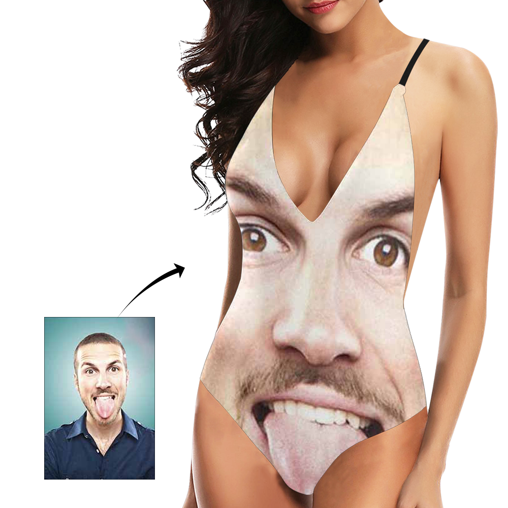 Custom Face V-Neck Bikini Women's Photo One Piece Swimsuit - Big Face-MyHawaiianShirtsDE