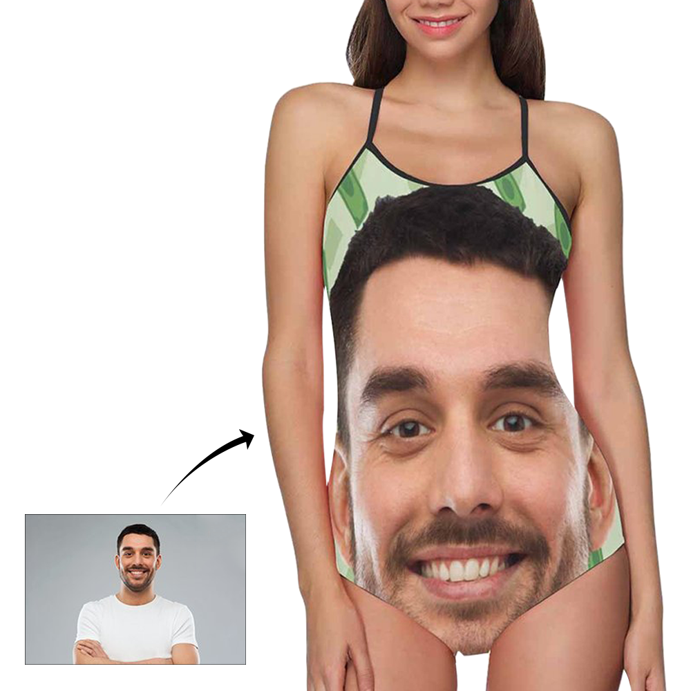 Benutzerdefinierte Gesicht Bademode Frauen Foto Slip ein Stück Badeanzug - grüner Hintergrund-MyHawaiianShirtsDE