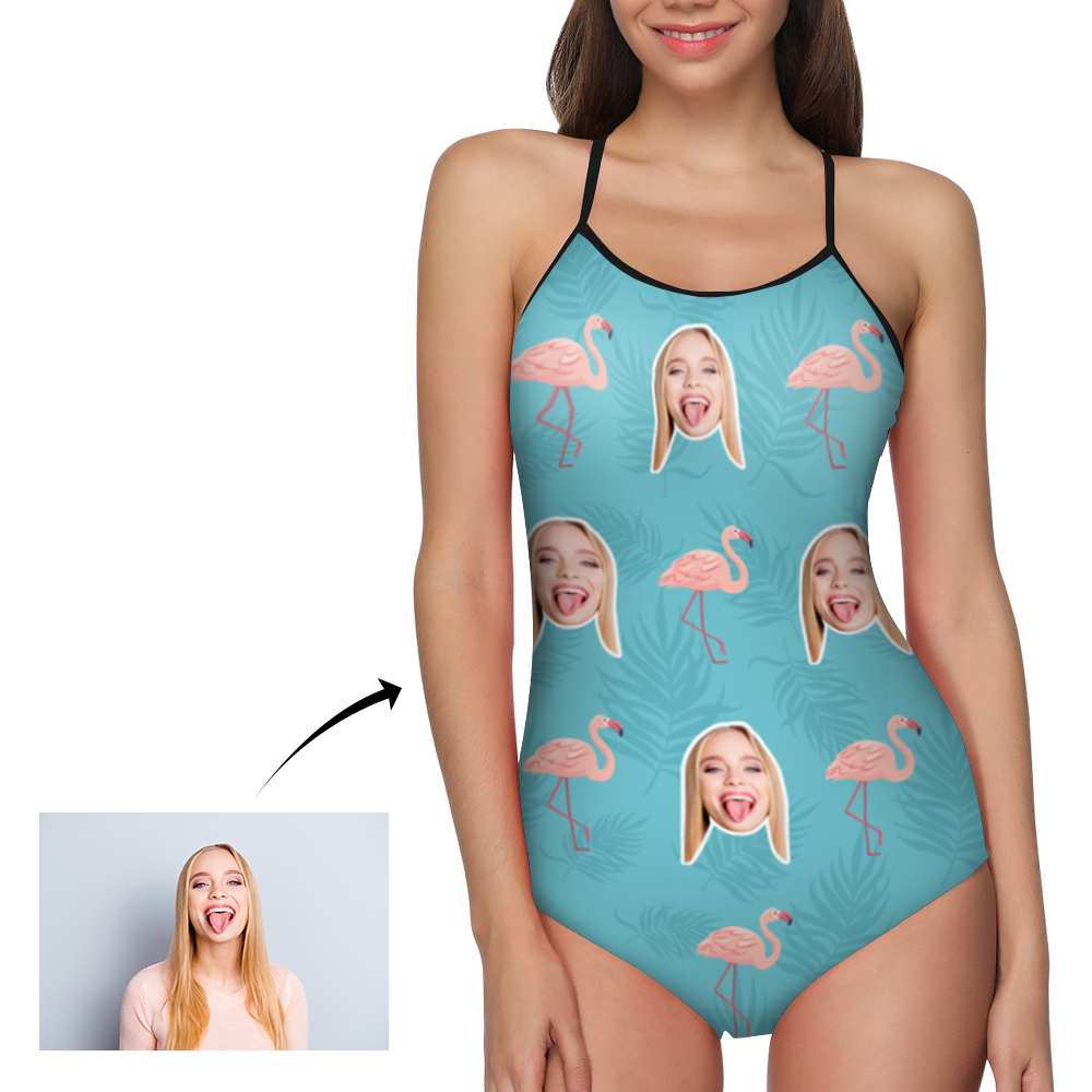 Custom Face Swimwear Damen Foto Slip ein Stück Badeanzug - Flamingo-MyHawaiianShirtsDE