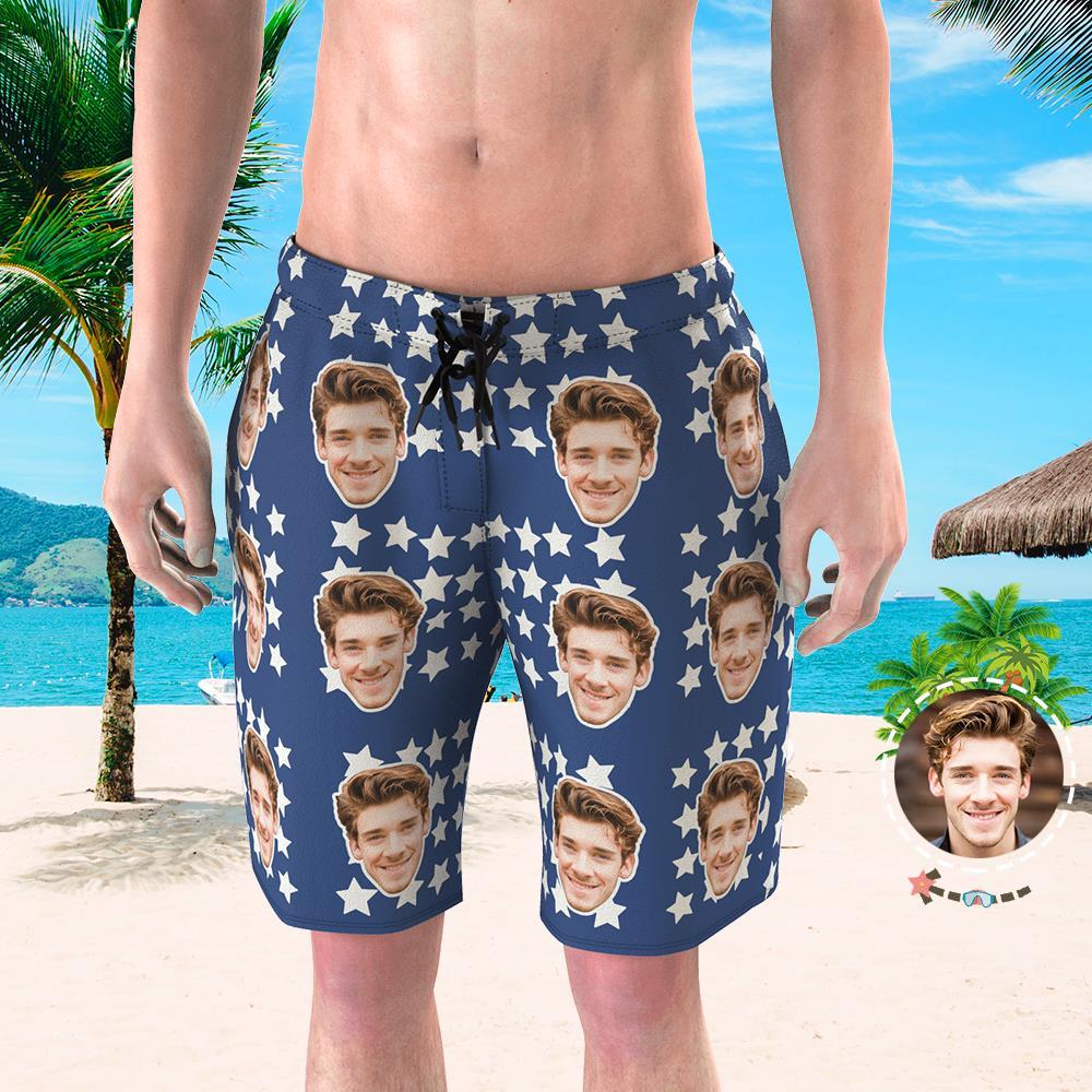 Custom Face Photo Herren Badehose Sommer Blau Mit Stern-MyHawaiianShirtsDE