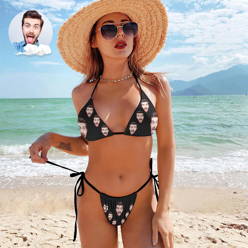 Benutzerdefinierte Gesicht Badeanzug Sexy Strappy Bikini Boyfriends Gesicht-MyHawaiianShirtsDE