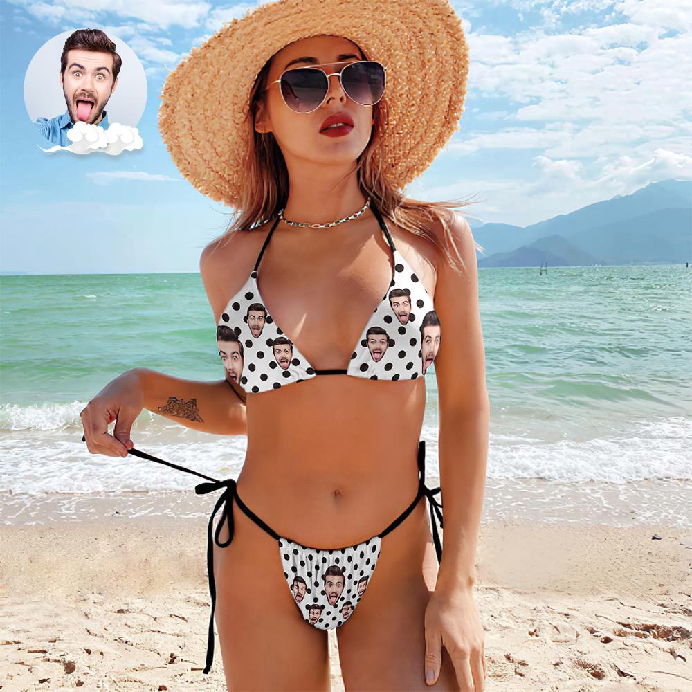 Benutzerdefinierte Gesicht Badeanzug Sexy Strappy Bikini Polka-MyHawaiianShirtsDE