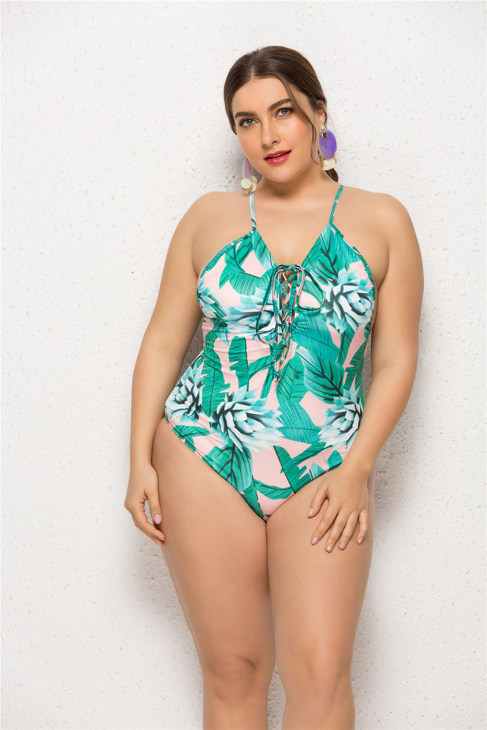 Strumpfhalter Open Back Printed Plus Size Badeanzug-MyHawaiianShirtsDE