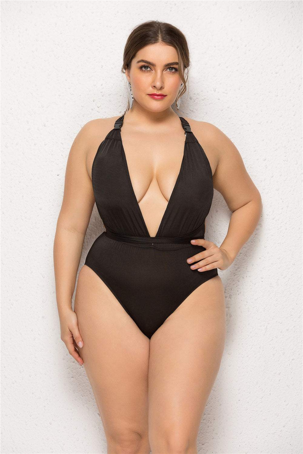 Sexy Backless Cross-Tie One Piece Deep V Plus Size One Piece Badeanzug-MyHawaiianShirtsDE