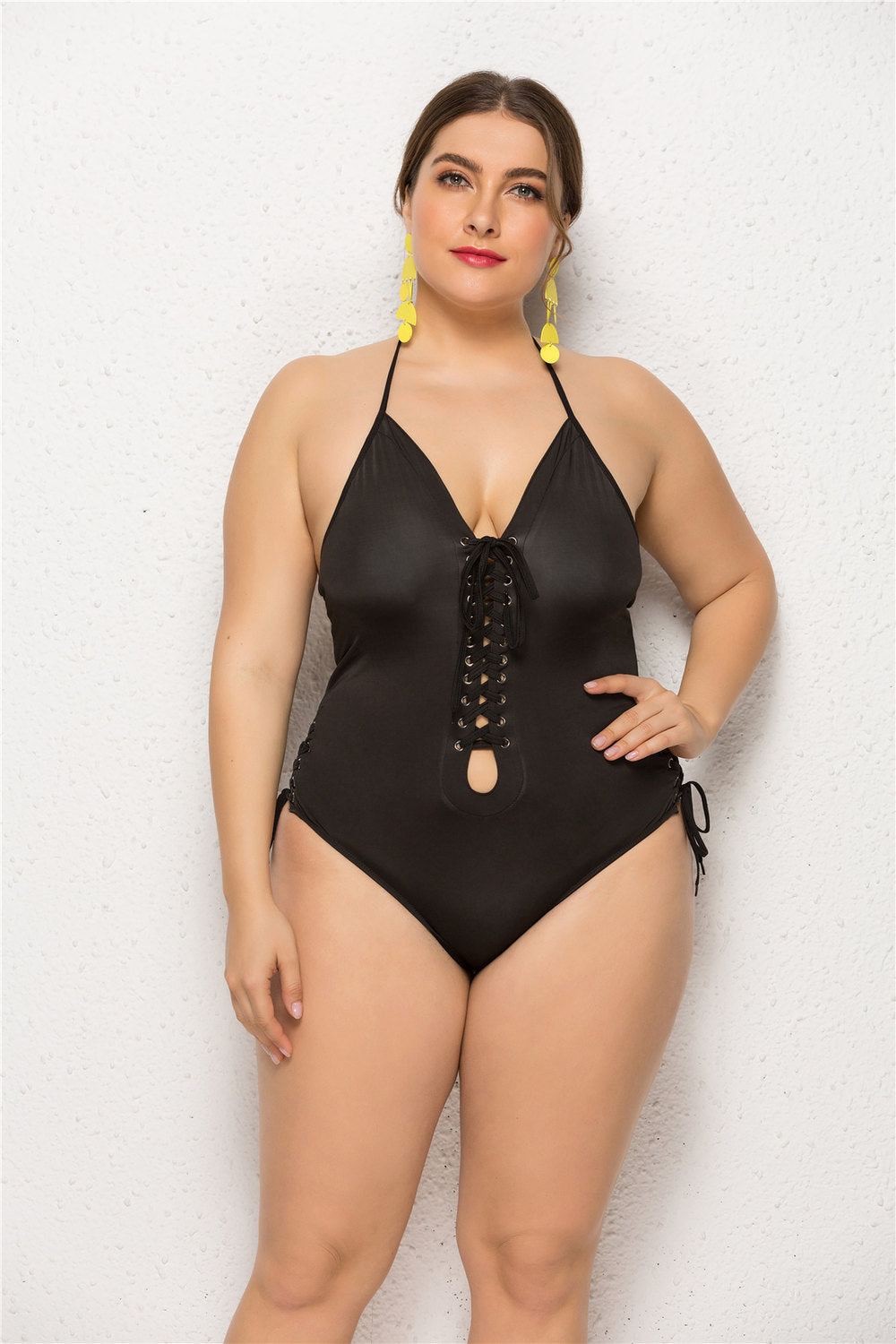 Solide Farbe Große Größe Triangle Bikini Sexy Backless Strap One Piece Swimsuit-MyHawaiianShirtsDE