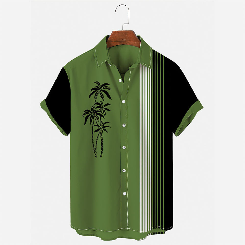 Herren Vintage Hawaii Hemden Casual Palm Tree Print Gestreift Grün Hawaii Hemden für Männer-MyHawaiianShirtsDE