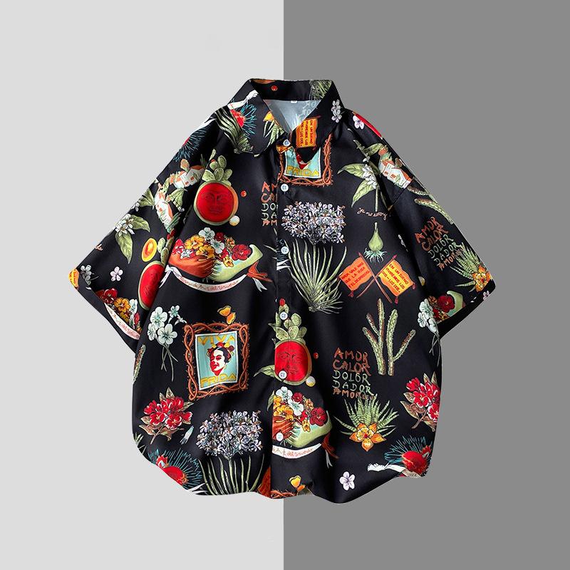 Strand Hawaii-Hemd Schwarzer Druck Ölgemälde Stil Kleid-MyHawaiianShirtsDE