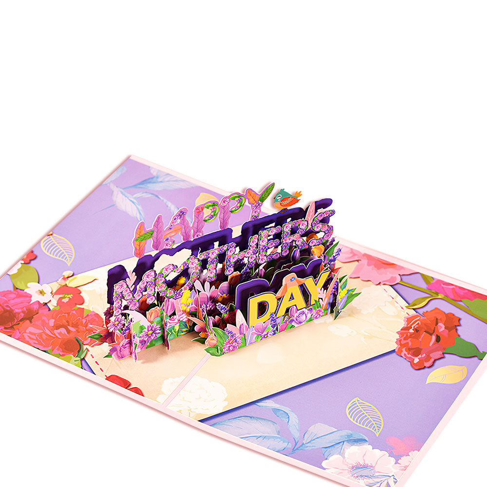 Mother's Day Gifts Card Happy Mother's Day Purple Flowers 3D Pop Up Greeting Card for Her