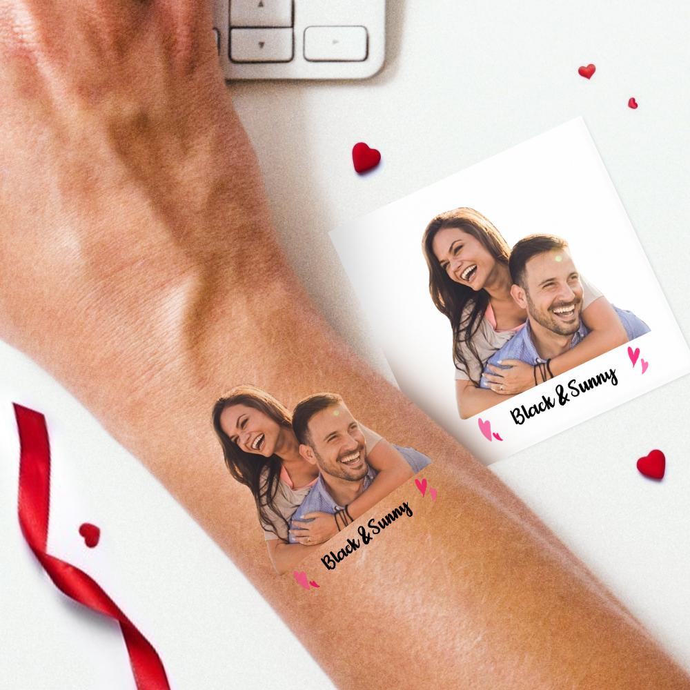 Custom Couple Photo Tattoo Stickers Personalized Text Temporary Tattoo Stickers Birthday