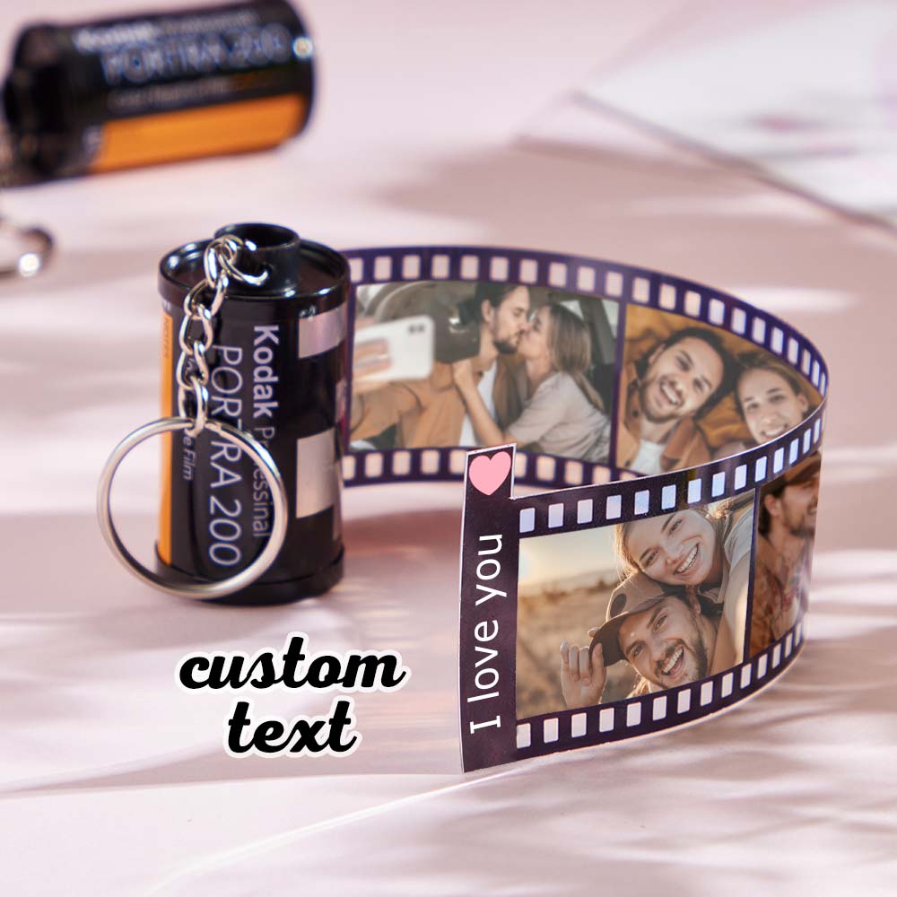 Photo Album Keychain for Girlfriend Personalized Text and Picture Camera Film Roll