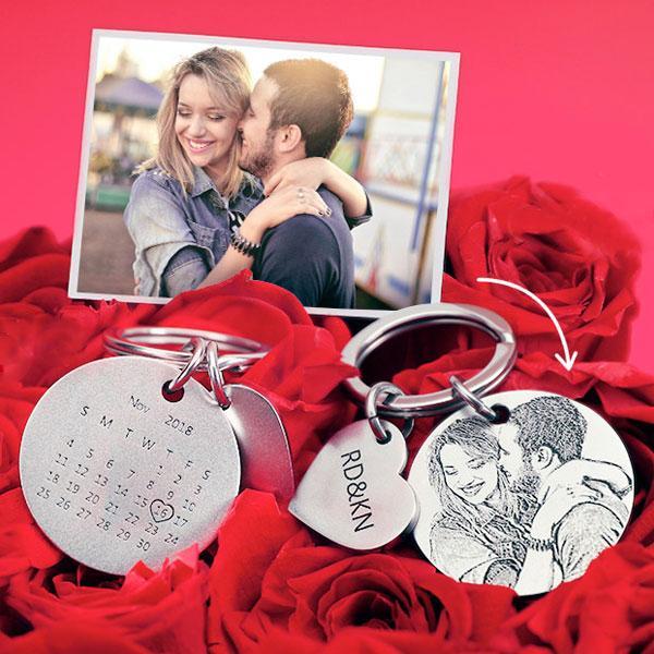 Anniversary Gifts, Custom Photo Engraved Calendar Keyring personalized keychain