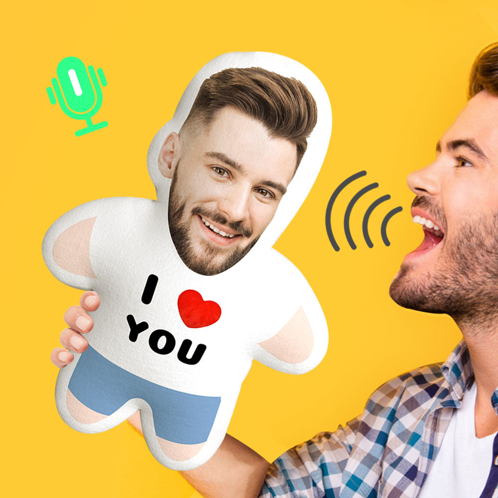 Gifts for Him Minime Throw Pillow Custom Face Teddy Personalized Photo Minime Doll Voice Recorder Optional