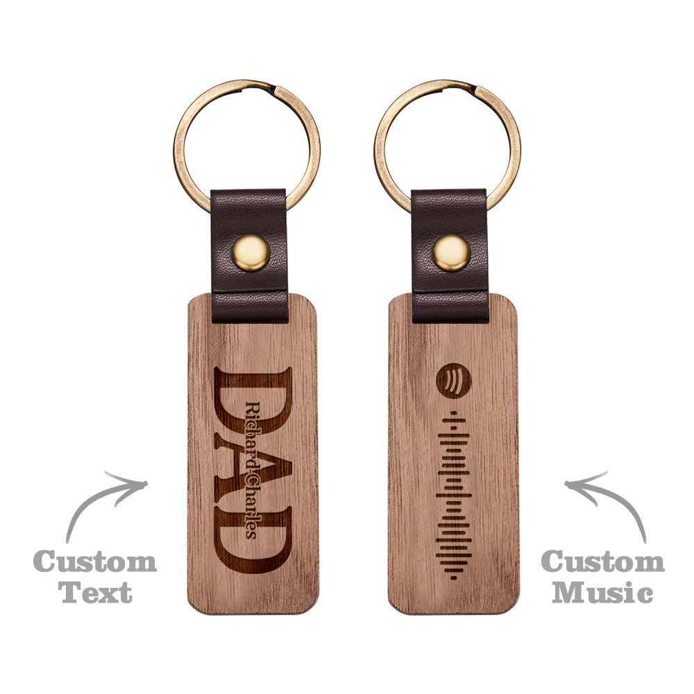 Dad Wood Keychain Custom Engraved Keychain Father's Day Gifts with Spotify Code