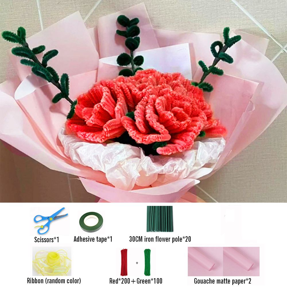 DIY Pipe Cleaner Carnation Bouquet Handmade Twist Stick Bouquet Gift