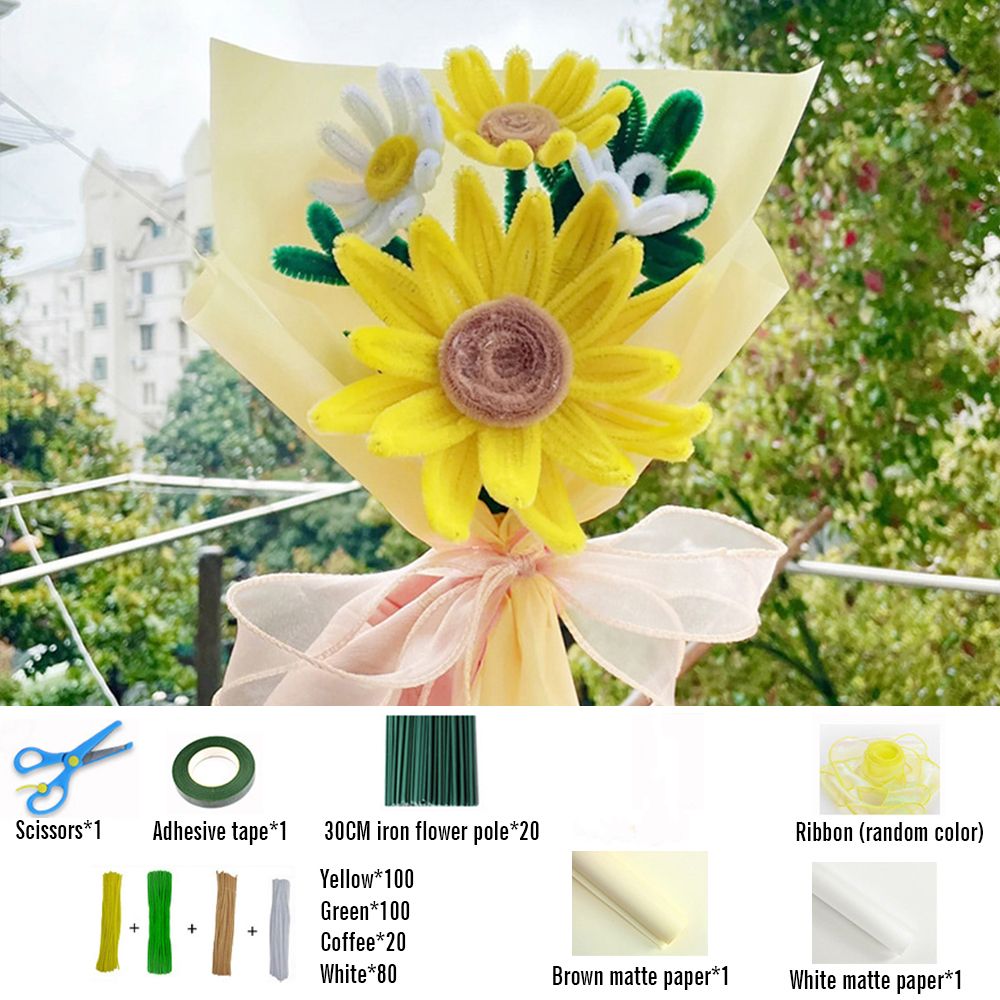 DIY Pipe Cleaner Flowers Bouquet Handmade Twist Stick Bouquet Gift for Her -