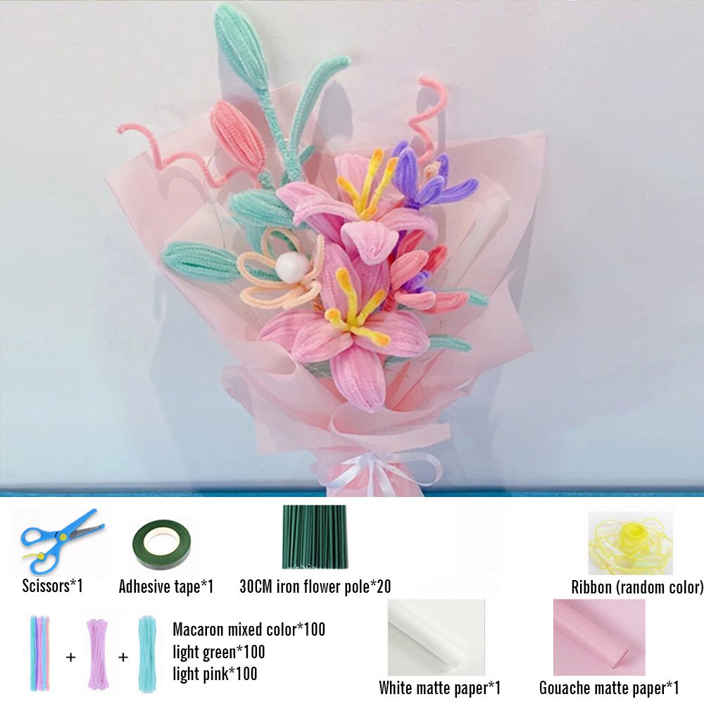 DIY Pipe Cleaner Lily Bouquet Handmade Twist Stick Bouquet Gift -