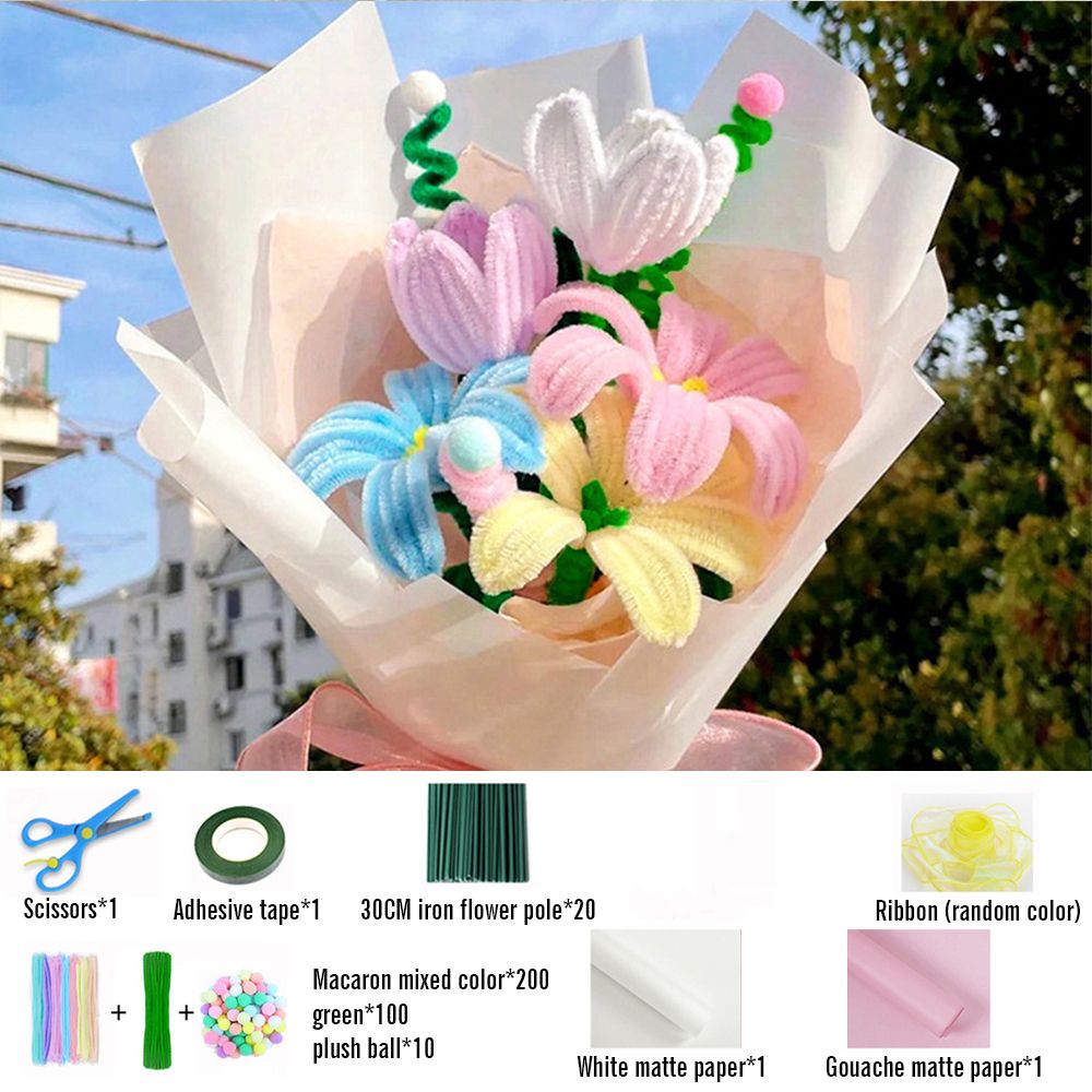 DIY Pipe Cleaner Lily Bouquet Handmade Twist Stick Bouquet Gift -