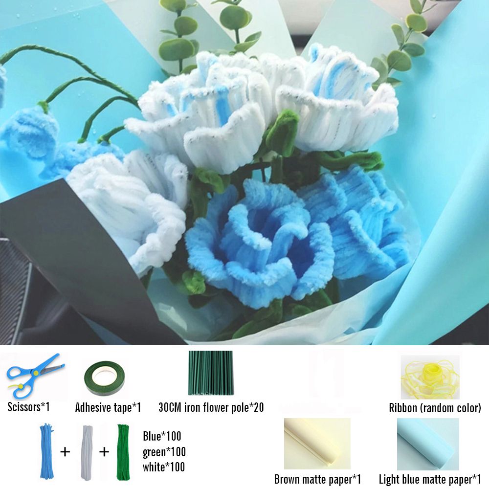 DIY Pipe Cleaner Roses Bouquet Handmade Twist Stick Bouquet Gift -