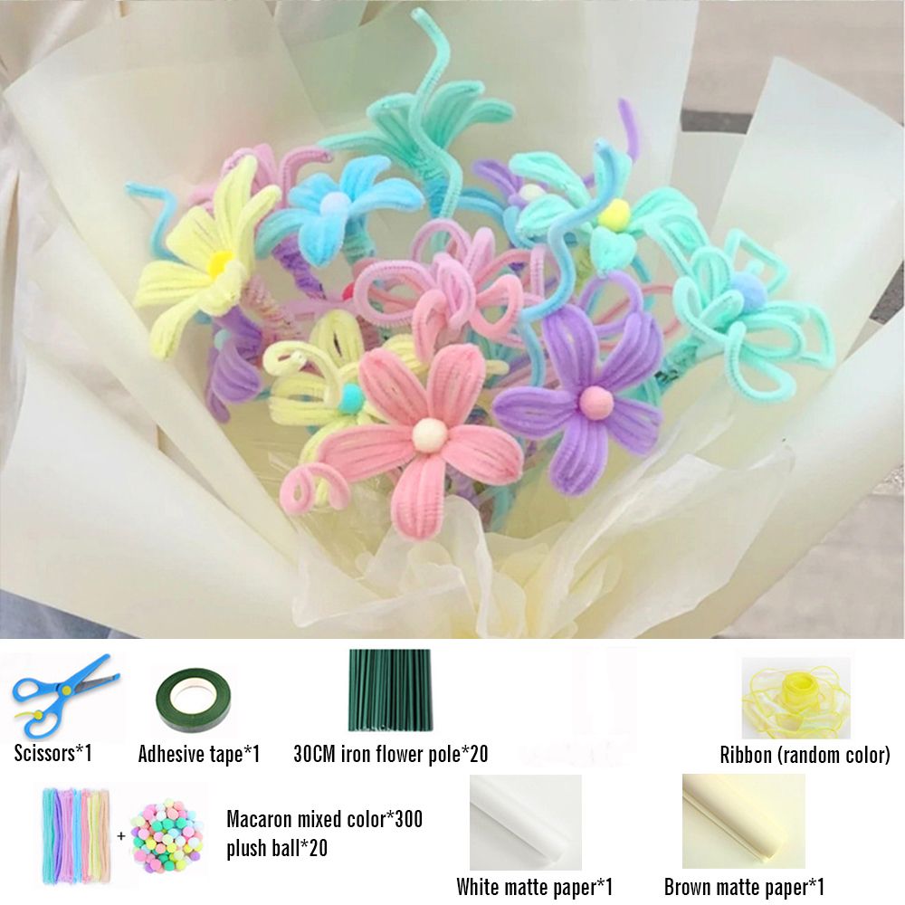 DIY Pipe Cleaner Macaron Color Bouquet Handmade Twist Stick Bouquet Gift -