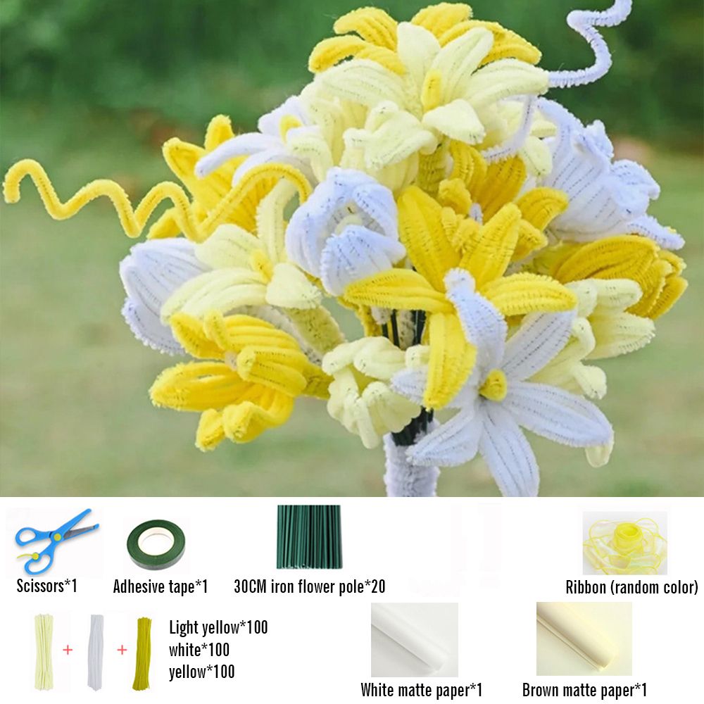 DIY Pipe Cleaner Macaron Color Bouquet Handmade Twist Stick Bouquet Gift -