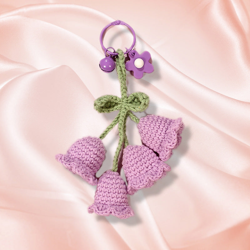 Flower Knitted KeyChain for Bag Crochet Campanula Keychain Handmade Gift -