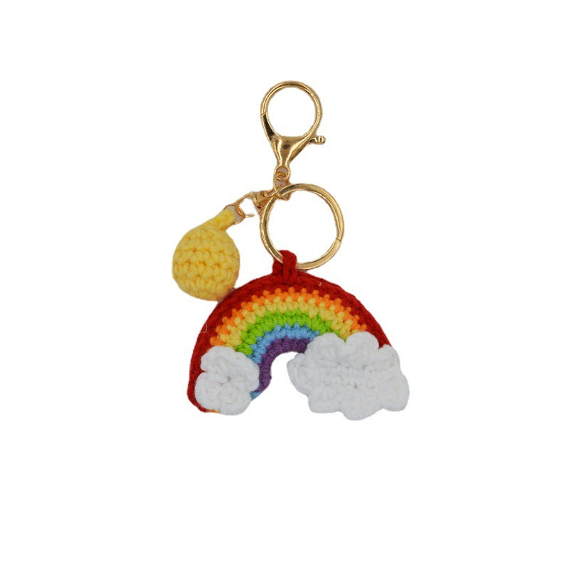 Rainbow Handmade Knitted Keychain Cute Crochet Key Pendant Bag Decoration Gifts -