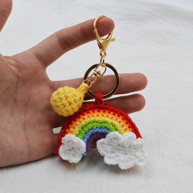 Rainbow Handmade Knitted Keychain Cute Crochet Key Pendant Bag Decoration Gifts -