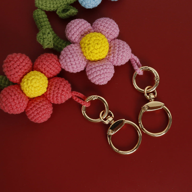 Crochet Flower Keychain Handmade Knitted Bouquet Keychain for Birthday Gift -